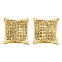 The Diamond Deal 10kt Yellow Gold Mens Round Yellow Color Enhanced Diamond Cluster Square Kite Earrings 1/20 Cttw
