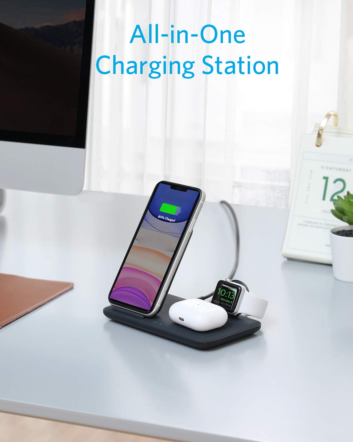 Mua Anker Wireless Charging Station for Apple, PowerWave 3-in-1  Qi-Certified Stand for iPhone 14 Series, AirPods Pro, Apple Watch Series  1-6 (Watch Charging Cable & QC Adapter Not Included) trên Amazon Mỹ