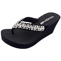 AIMONE-Appoline Wedge Flip Flop Sandals for Women Black Platform Sparkle Flip Flops Ladies Dressy Shoes