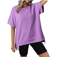 Oversized T Shirts for Women Summer Short Sleeve Tops Loose Round Neck Tee Shirt Casual Flowy Blouse Comfy Tunic Top