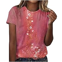 Womens Tops 2024 Summer Trendy Floral Print T Shirts Loose Casual Dressy Short Sleeve Tunic Blouses Basic Crewneck Tees