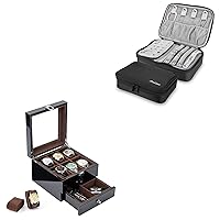 Travel Jewelry Case Bundle with 2-Tier Lacquered Display Case for Wristwatch