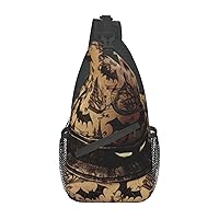 Witch Hat Printed Crossbody Sling Backpack,Casual Chest Bag Daypack,Crossbody Shoulder Bag For Travel Sports Hiking