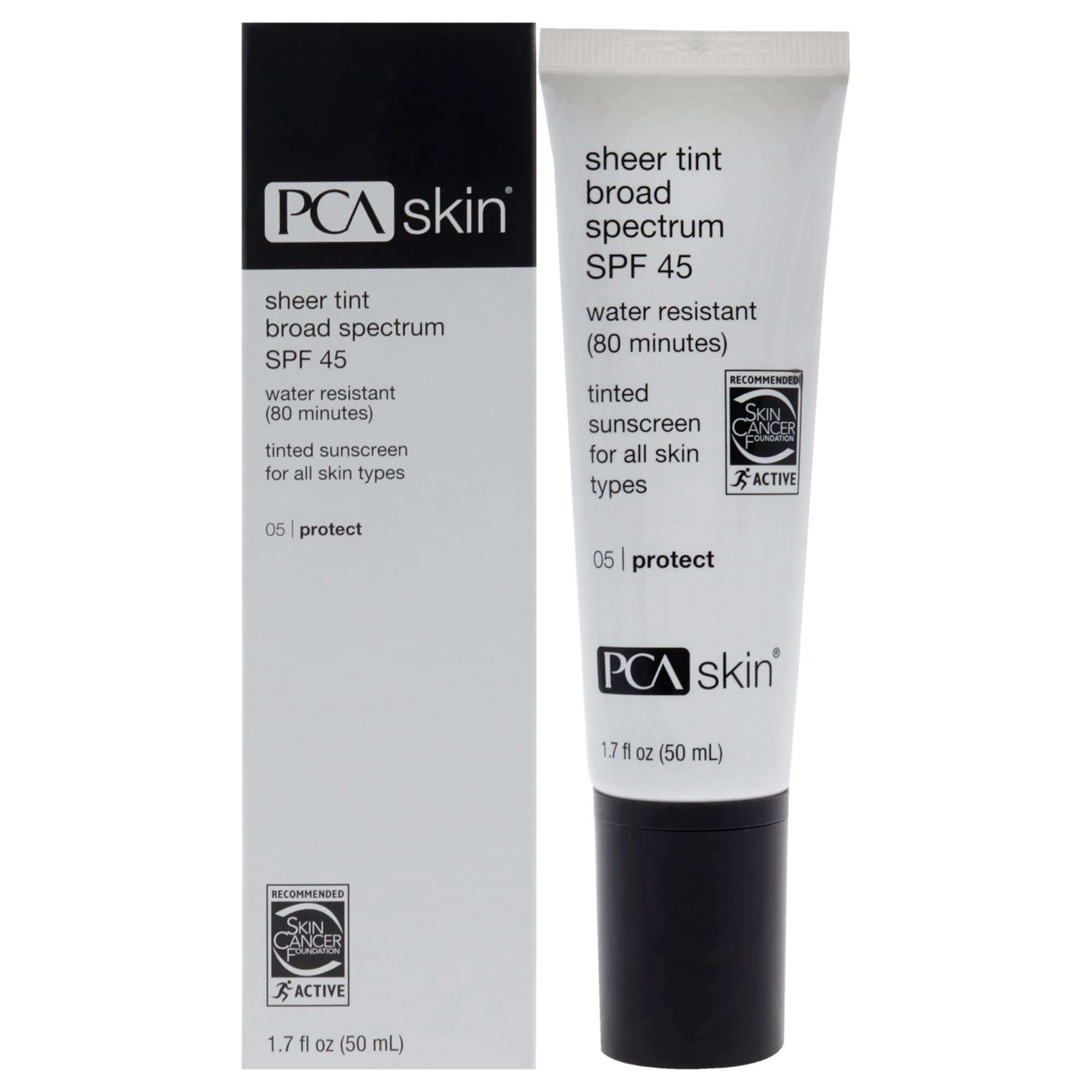 PCA SKIN Sheer Tint Broad Spectrum SPF 45 - Universally-Tinted Water-Resistant Hydrating Sunscreen for Use Alone or Under Foundation & Makeup (1.7 fl oz)