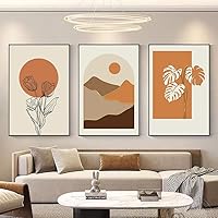 Orange Canvas Wall Art Minimalist Abstract Mid-Century Modern Boho Large Framed Living Room Bedroom Office 3 Piece Canvas Wall Art (White, 24