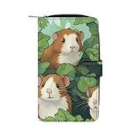 Wild Guinea Pig Womens Leather Wallets Slim Card Holder Purse RFID Blocking Bifold Clutch Handbag Zippered Pocket