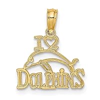 14k Gold I Love Heart Pendant Necklace Dolphins With Dolphin Picture Measures 11x14mm Wide 0.65mm Thick Jewelry for Women