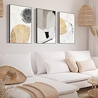 MPLONG Wall Art, Set of 3 Black and White Simple Natural Contemporary Abstract Color Blocks Canvas Prints, Aesthetic Wall Decorations for Living Room, Bedroom, Kitchen, Office (Grey, 20