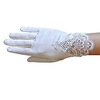 Girl's Satin Gloves with Embroidery & rhinestone accents