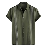 VATPAVE Mens Hawaiian Cotton Linen Shirts Casual Short Sleeve Button Down Shirts Summer Beach Embroidered Shirts