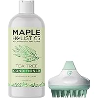 Tea Tree Conditioner with Hair Shampoo Brush - In Shower Scalp Scrubber Exfoliator Made with Recycled Wheat Straw and Soft Silicone plus Sulfate Free Clarifying Conditioner for Build Up (8 Fl Oz)