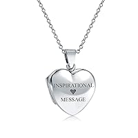 Bling Jewelry Personalized Engrave Simple Plain Traditional Keepsake Domed Puff Heart Shaped Photo Locket For Women Teens Holds Photos Pictures .925 Silver Necklace Pendant