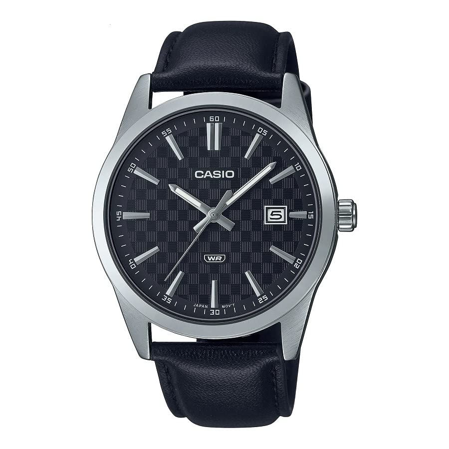 Casio MTP-VD03L-1A Men's Standard Black Leather Band Black Dial 3-Hand Analog Watch