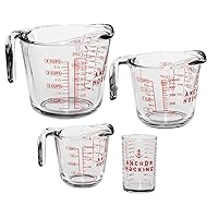 Anchor Hocking Glass Measuring Cups, 4 Piece Set (5 Ounce, 1 Cup, 2 Cup, 4 Cup liquid measuring cups)