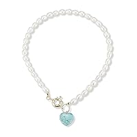 Love Heart Turquoise Green Stone Cultured Freshwater Real Large Pearl Pendant Preppy Necklace 14K Gold Plated Colorful Pink Color Flower Print Beaded Y2K Trendy Pearl Necklace Gift Jewelry for Teen Girls Women