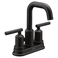 Moen Gibson Matte Black Two-Handle Centerset High Arc Modern Bathroom Faucet with Drain Assembly, Contemporary Black Sink Faucet for 3-Hole Countertops, 6150BL
