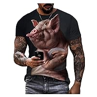 Summer Animal Pig Print Men's T-Shirts Funny Piggy Cool Round Neck Short Sleeve Tees Loose Tops Oversized T Shirts