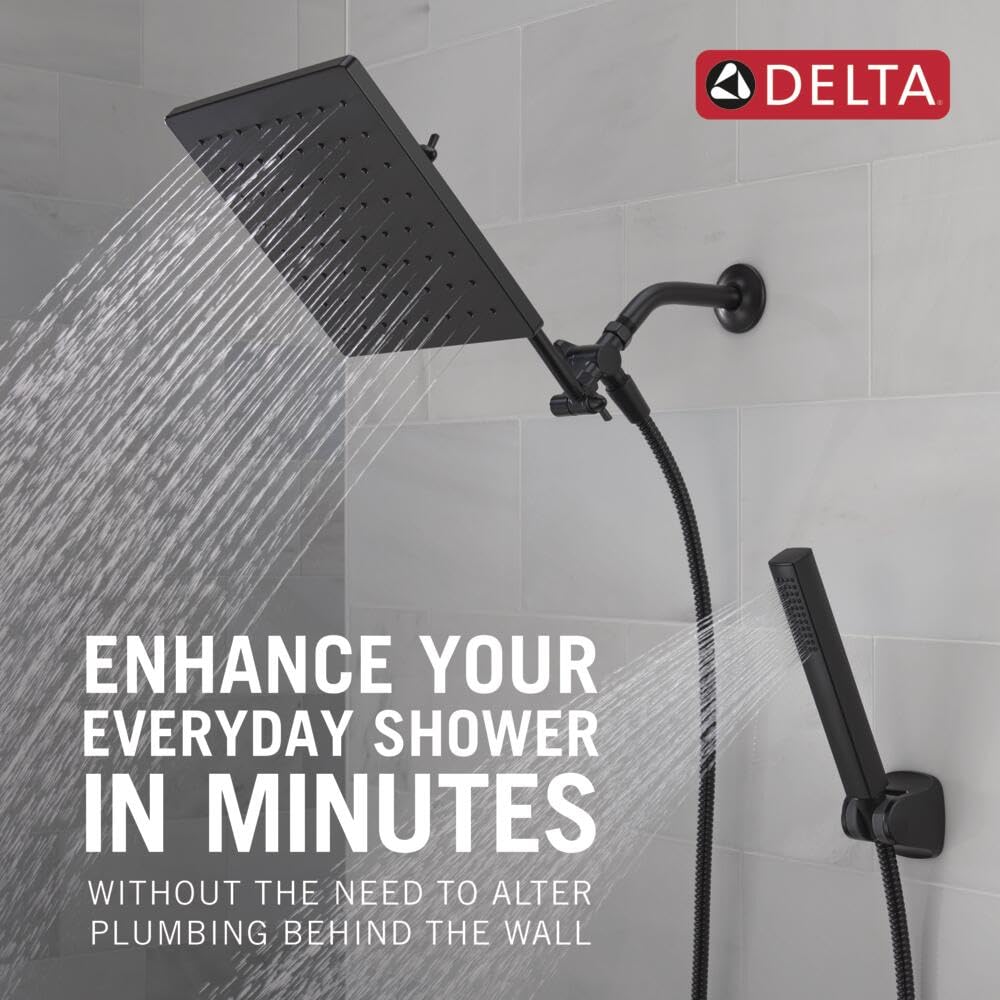 Delta Faucet 10-inch Raincan Shower Head and Hand Held Shower Combo, Black Square Shower Head, Rainfall Shower Head, Hand Shower, High Pressure Shower Head, 1.75 GPM Flow Rate, Matte Black 75527-BL