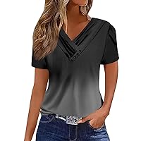 Oversized Tshirts Shirts for Women Plus Size, Women's T Shirt Tee Casual V Neck Short Sleeved Button, S XXL