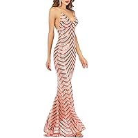 Womens Sexy Spaghetti Strap V Neck Maxi Sequin Prom Dress Criss Cross Backless Mermaid Evening Dress