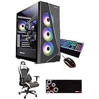 iBUYPOWER 243i Prebuilt Gaming PC - AMD RX 6600 8GB, Intel i7-11700F, 16GB DDR4, Wi-Fi Bundle with Deco Gear Ergonomic Foam Gaming Chair with Adjustable Head and Gaming Mouse Pad, white (E2IBP243I)
