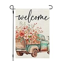 Spring Garden Flag 12x18 Inch Double Sided Small Burlap Holiday Floral Truck Flag for Outside Yard Welcome CF1442-12