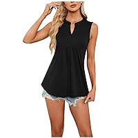 Sleeveless Tops for Women Summer Dressy Casual V Neck Ruched Cotton Babydoll Tops Basic Loose Fit Solid Tunic Tank Tops