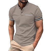 Henley Shirts for Men Slim Fit Casual Band Collar Short Sleeve Button Up Summer Beach Hippie T Shirts Daily Wear Shirt