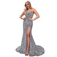 Sequin Bridesmaid Dresses Spaghetti Straps Split Long Backless Prom Formal Wedding Gowns for Women