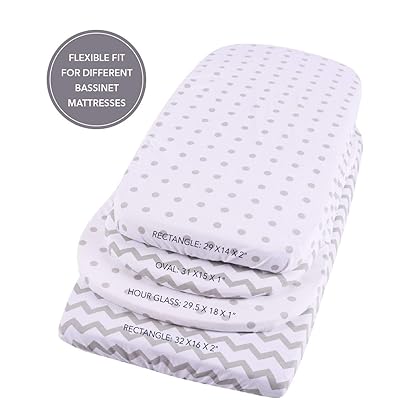 Waterproof Bassinet Sheets 2-Pack for Baby Boy or Baby Girl - (Grey Chevron & Grey Polka Dots)