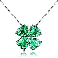 JIANGXIN Colorful Birthstone 925 Sterling Silver Handmade Pendant Necklace for Women Lucky Four Leaf Clover Plant Shamrock Jewelry Rhodium Plated