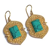 Turquoise Brass Earrings Traditional Earrings Jewellery Boho Earrings Gothic Jewelry Tribal Earrings