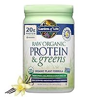 Raw Organic Protein & Greens Vanilla - Vegan Protein Powder for Women and Men, Plant and Pea Proteins, Greens & Probiotics, Gluten Free Low Carb Shake Made Without Dairy 20 Servings