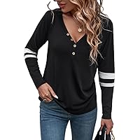 Women's Tops Sexy Tops for Women Shirts Striped Print Button Front Tee (Color : Black, Size : X-Large)