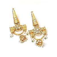Brass Matt golden kundan long earrings