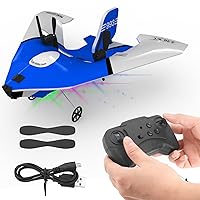 USHINING RC Planes for Kids Remote Control Airplanes Indoor Outdoor 2.4GHz with Gyro DIY Easy to Fly RC Airplane with LED Light MPP RC Glider for Kids Beginners (Blue)