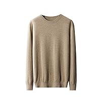 Spring and Autumn Men's Round Neck Long Sleeve 100% Cashmere Sweater Knitted Pullover Solid Color Top Casual Office