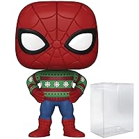 POP Marvel: Holiday - Spider-Man with Ugly Sweater Funko Vinyl Figure (Bundled with Compatible Box Protector Case), Multicolored, 3.75 inches
