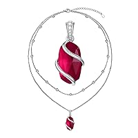 Pehvdkuq Garnet Necklace Layered Necklace for Women Sterling Silver Double Red Garnet Stone Pendant January Birthstone Jewelry Valentines Day Gifts for Her Anniversary Birthday Gifts for Girls Mom