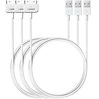 Cbiumpro iPhone 4 Charger Cables (3 Pack 3.3 Ft) 30 Pin to USB Fast Charge & Sync Charging Cable Certified for Old Apple iPhone 4s / 4, 3G / 3GS, Old iPad 1/2/3, Old iPod Touch, Old iPod Nano