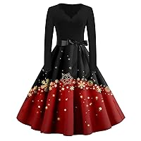 Women's Christmas Dresses Dresses Casual Fashion Long Sleeve Printed Vintage Dresses, S-2XL