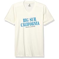 Men's Big Sur California Graphic Printed Premium Tops Fitted Sueded Short Sleeve V-Neck T-Shirt, Natural, Large