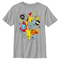 Pokemon Boys Rocks Collage Short Sleeve Tee Shirt, Athletic Heather, X-Small
