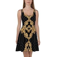 Skater Dress for Women Skirt Cocktail Casual Stripe Auric Gold Black Dresses