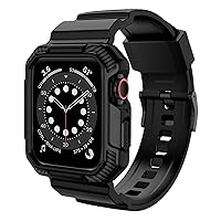 OROBAY Compatible with Apple Watch Band 45mm 44mm 42mm with Case, Shockproof Rugged Band Strap for iWatch SE SE2 Series 9/8/7/6/5/4/3/2/1 45mm 44mm 42mm with Bumper Case Cover Men Women, Matte Black