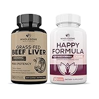 Grass Fed Desiccated Beef Liver Capsules (180 Pills, 750mg Each) Happy Formula Natural Formula Relief Supplement Bundle