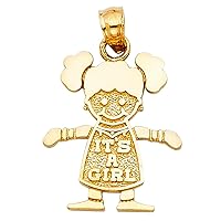 14k Yellow Gold Girl Pendant Necklace 16x18mm Jewelry for Women