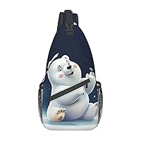 Cute White Bear Printed Crossbody Sling Backpack,Casual Chest Bag Daypack,Crossbody Shoulder Bag For Travel Sports Hiking