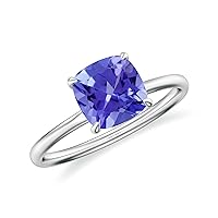 Natural Tanzanite Cushion Solitaire Ring for Women Girls in Sterling Silver / 14K Solid Gold/Platinum