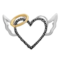 Dazzlingrock Collection Sterling Silver Black Diamond Angel Heart Pendant Womens 1/20 ctw